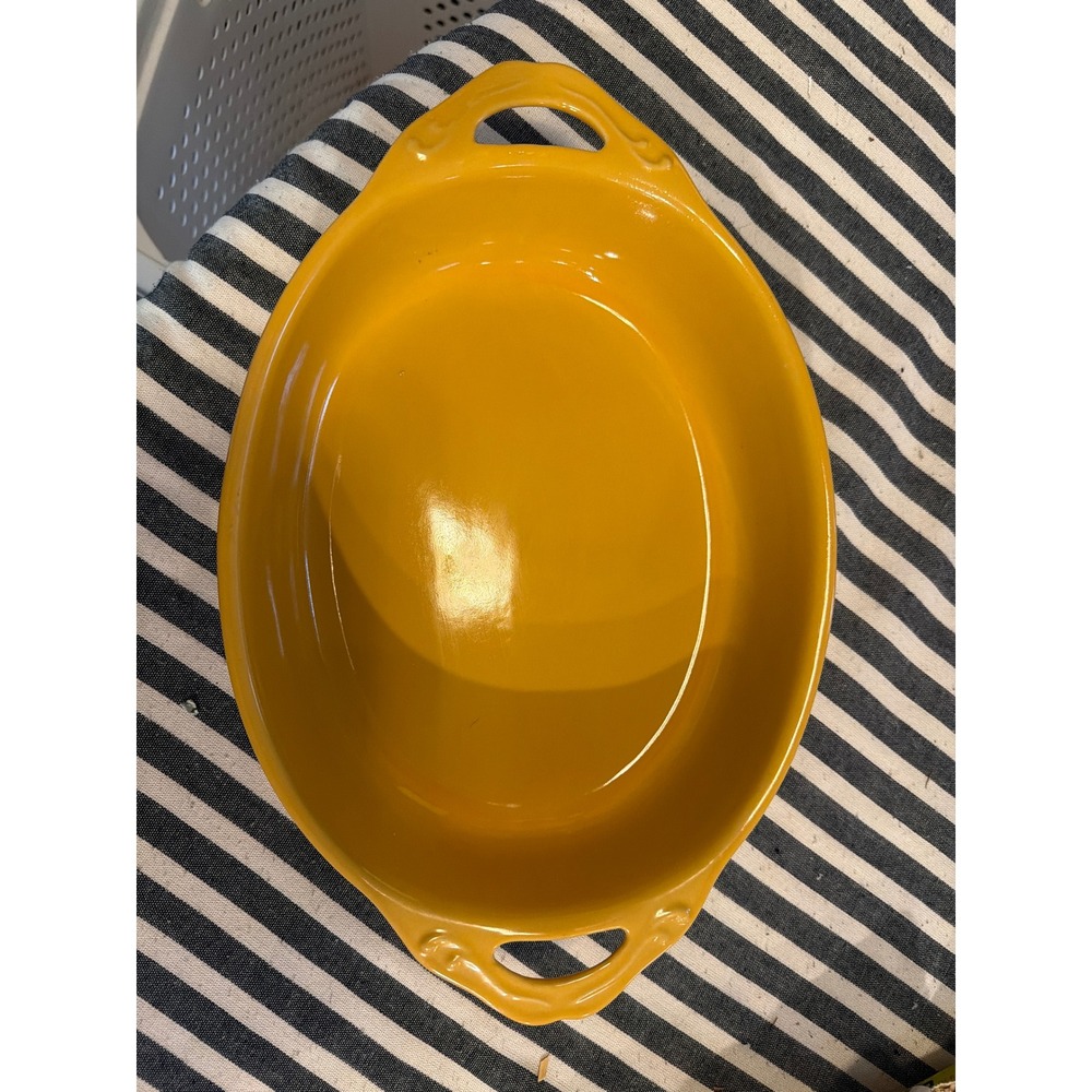 Cerutil Stoneware Mustard Yellow Oval Baking Dish Made in Portugal 12.5 Inch